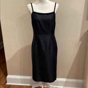 Vintage Silk Voltre Nom Black Sheath Dress with Beaded Neckline and Straps